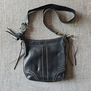 Coach Bleeker Shoulder Leather 10398 Y2k Black Crossbody Bag Tassles Adjusts Vtg